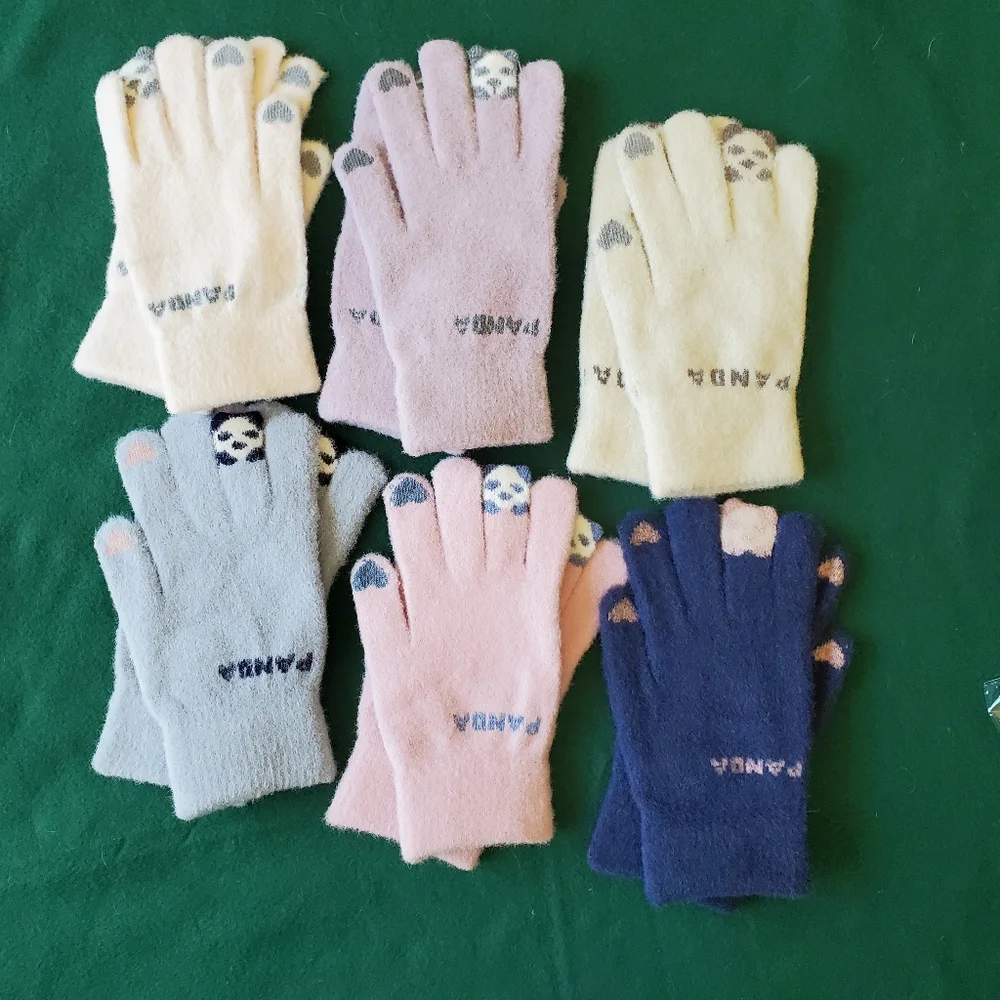Touch screen cozy women's gloves - blue/gray